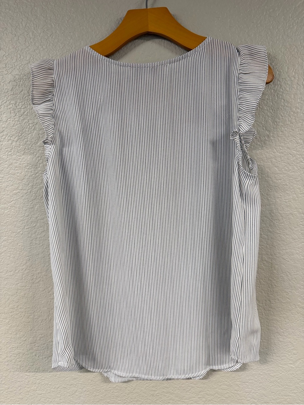 LOFT Striped Ruffle Sleeve Shell Top - Blue & White - Picture 7 of 7